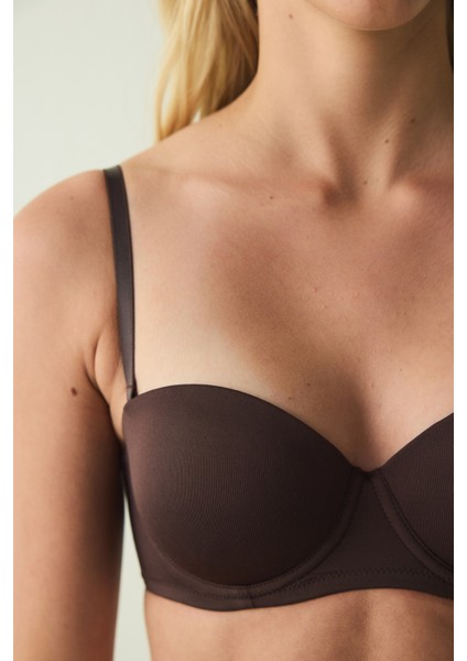 Kahverengi Pop Up Balenli Mikrofiber Toparlayıcı Sütyen