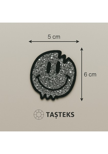 Taşteks Taşlı Ütülenebilen Veya Sticker Olarak Kullanılabilen Gülen Surat Emoji Modeli