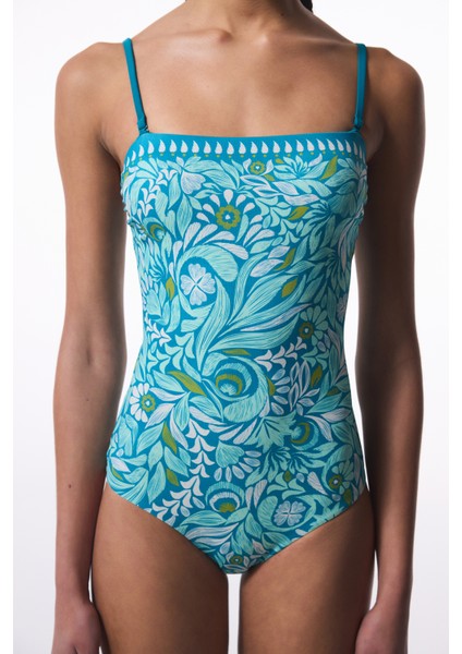 Çiçekli Tropic Leaf Straplez Mayo