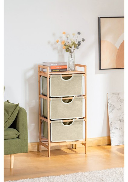 Bambu 1 Raflı 3 Çekmeceli Banyo Düzenleyici Çekmeceli Dolap Komodin DB-0039