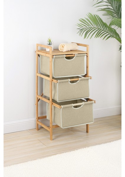 Bambu 1 Raflı 3 Çekmeceli Banyo Düzenleyici Çekmeceli Dolap Komodin DB-0039 fırsatları