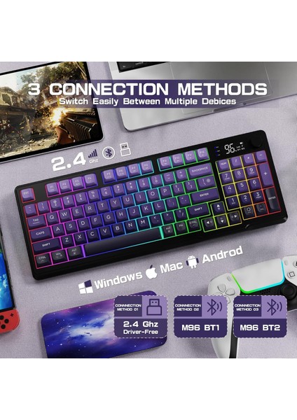 Freewolf M96 2.4g Bt5.0 Çift Bağlantılı Tft LED Ekranlı Reinbow Gaming Oyuncu Klavye fırsatları