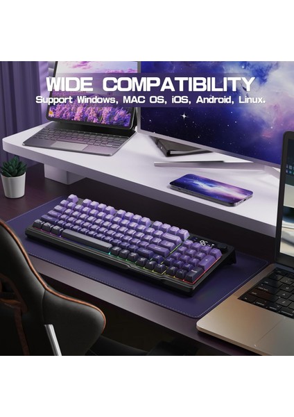 Freewolf M96 2.4g Bt5.0 Çift Bağlantılı Tft LED Ekranlı Reinbow Gaming Oyuncu Klavye