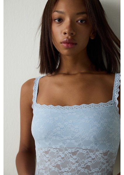 Açık Mavi Kare Yaka Balensiz Çıkarılabilir Kaplı Bodysuit modelleri