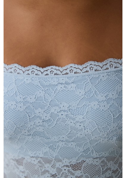 Açık Mavi Kare Yaka Balensiz Çıkarılabilir Kaplı Bodysuit indirimleri