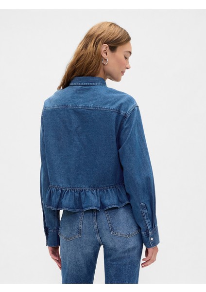 Kadın Mavi Relaxed Cropped Poplin Peplum Gömlek indirimleri