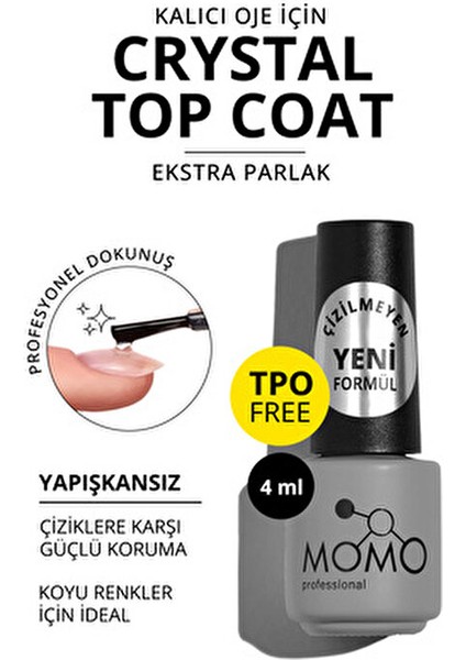 Kalıcı Oje Crystal Top Coat 4 ml Tüm Tırnak Tipleri için Çizilmelere Karşı Koruma