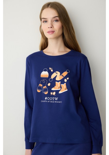 Winter Day Lacivert Sweatshirt Pijama Üstü