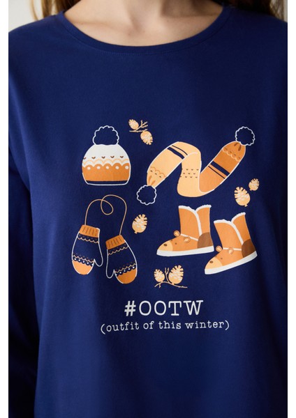 Winter Day Lacivert Sweatshirt Pijama Üstü