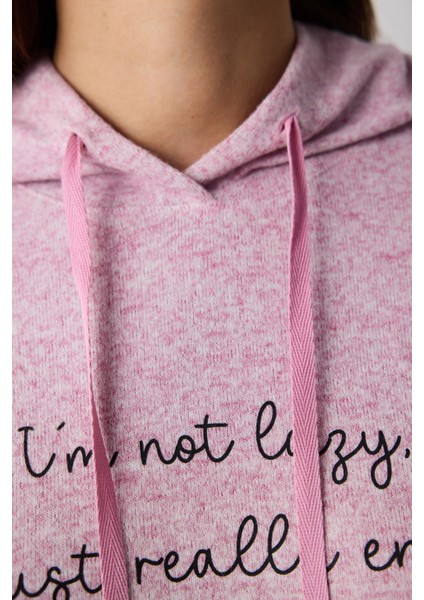 Maybe Later Kapüşonlu Lila Sweatshirt Pijama Üstü