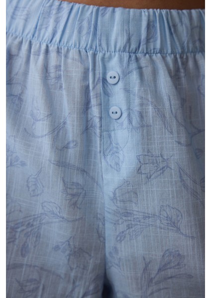Açık Mavi Antalya Çiğdemi Pamuklu Çiçekli Gömlek Şort Pijama Takımı - Inspired by Flora indirimleri