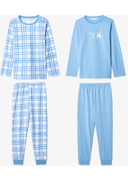 Erkek Çocuk Riding Pamuklu 2'li Ekoseli Uzun Kollu Pijama Takımı fırsatları