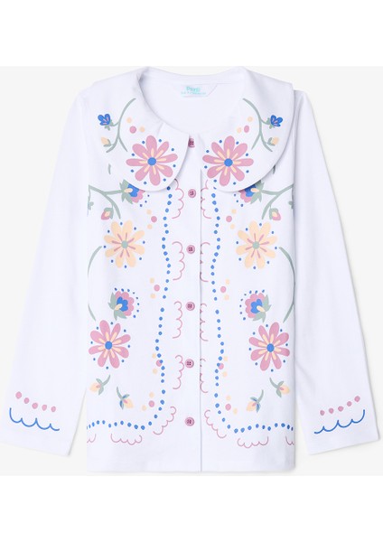 Kız Çocuk Çiçekli Nakışlı Handkerchief Pamuklu Pijama Takımı