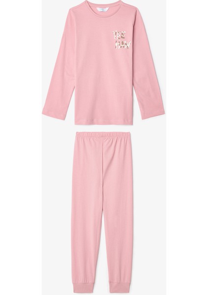 Pembe Kız Çocuk İnek Desenli Uzun Kollu 2li Pijama Takımı