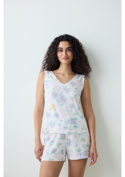 Love More Printed Çok Renkli Atlet Pijama Üstü