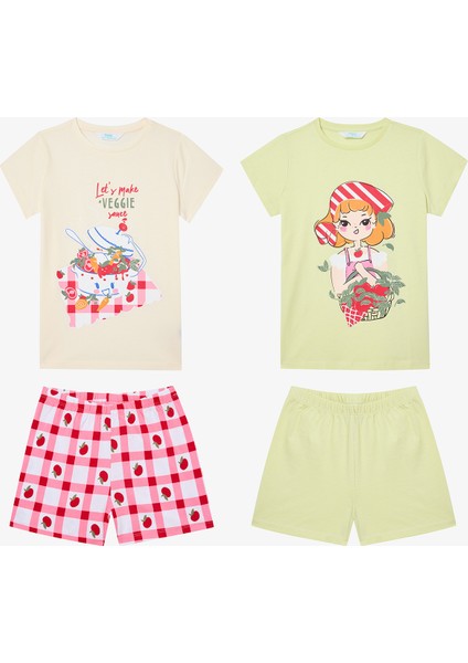Kız Çocuk Tomato Sauce Çok Renkli Pamuklu 2li Pijama Takımı