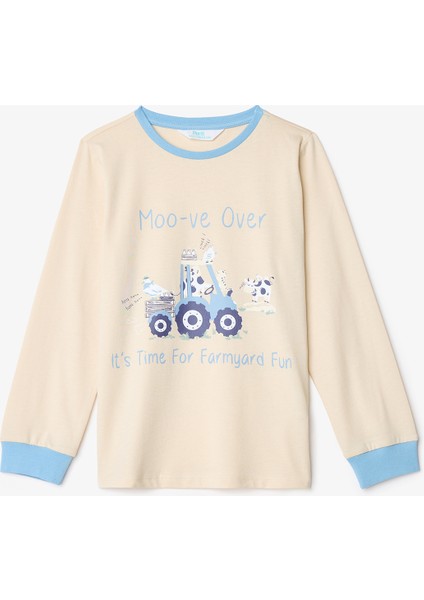 Erkek Çocuk Moo-ve İnek Desenli Uzun Kollu Pamuklu 2'li Pijama Takımı