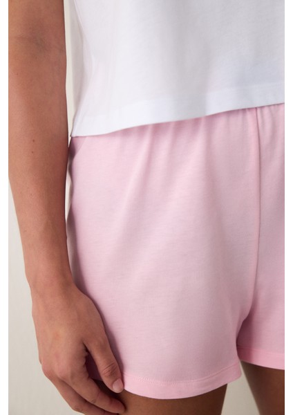 Optik Beyaz Sanrio Best Friends Baskılı Pamuklu Askılı Şortlu Pijama Takımı