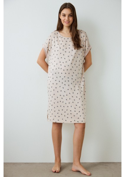 Aging Collagen Floral Açık Bej Gecelik