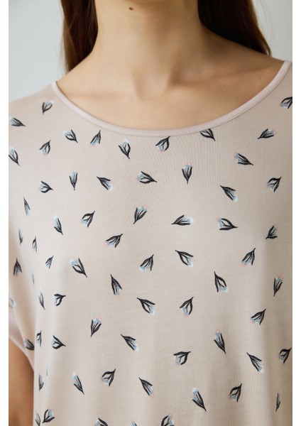 Aging Collagen Floral Açık Bej Gecelik