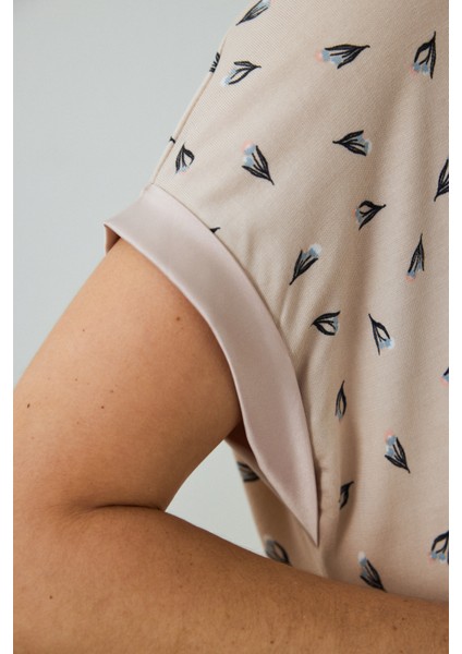 Aging Collagen Floral Açık Bej Gecelik