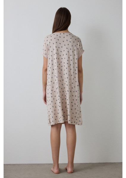 Aging Collagen Floral Açık Bej Gecelik