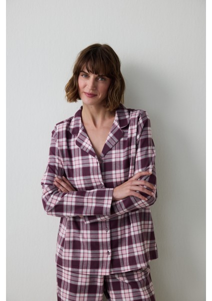 Bordo Ekoseli Gömlek Yaka Pijama Takımı