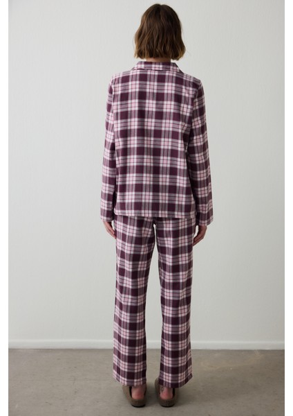 Bordo Ekoseli Gömlek Yaka Pijama Takımı