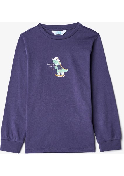 Erkek Çocuk Dino Farm Çizgili Pamuklu Uzun Kollu 2'li Pijama Takımı