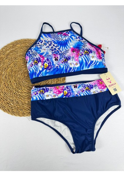 Kadın Şık Etnik Desenli Crop Bikini Takımı
