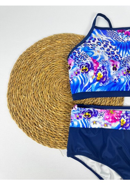 Kadın Şık Etnik Desenli Crop Bikini Takımı modelleri