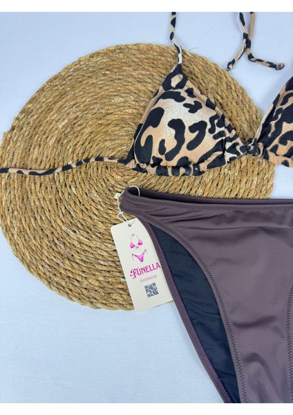 Likralı Leopar Desenli Üçgen Şık Kadın Bikini Takımı fiyatları