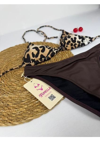 Likralı Leopar Desenli Üçgen Şık Kadın Bikini Takımı fırsatları