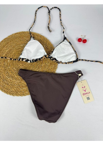 Likralı Leopar Desenli Üçgen Şık Kadın Bikini Takımı indirimleri