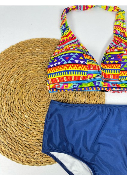 Batik Desenli Yüksel Bel Boyun Bağlamalı Şık Bikini Takımı fiyatları