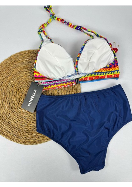 Batik Desenli Yüksel Bel Boyun Bağlamalı Şık Bikini Takımı modelleri