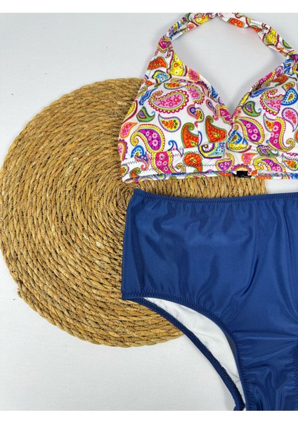 Batik Desenli Yüksel Bel Boyun Bağlamalı Şık Bikini Takımı fiyatları