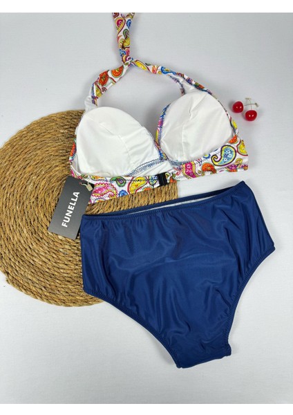 Batik Desenli Yüksel Bel Boyun Bağlamalı Şık Bikini Takımı modelleri