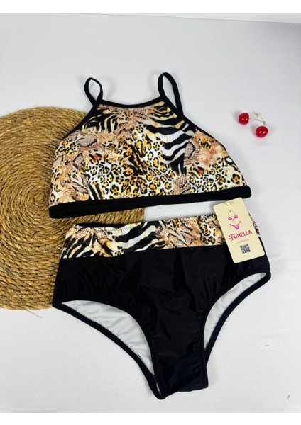 Kadın Şık Etnik Desenli Crop Bikini Takımı