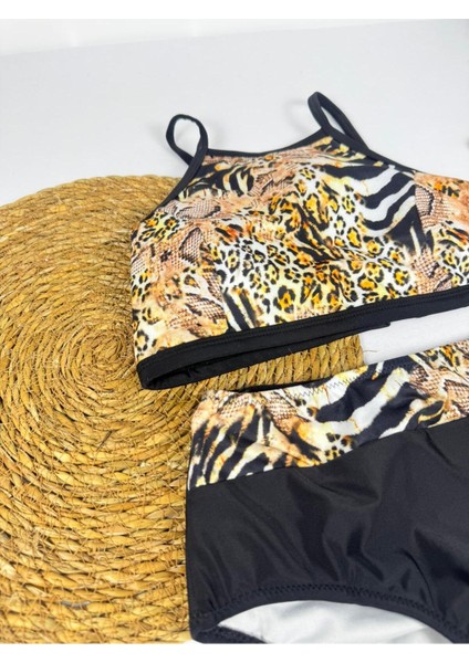 Kadın Şık Etnik Desenli Crop Bikini Takımı modelleri