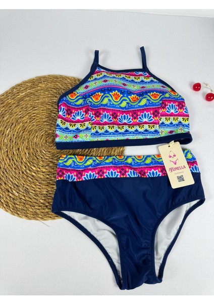 Kadın Crop Şık Etnik Desenli Bikini Takımı