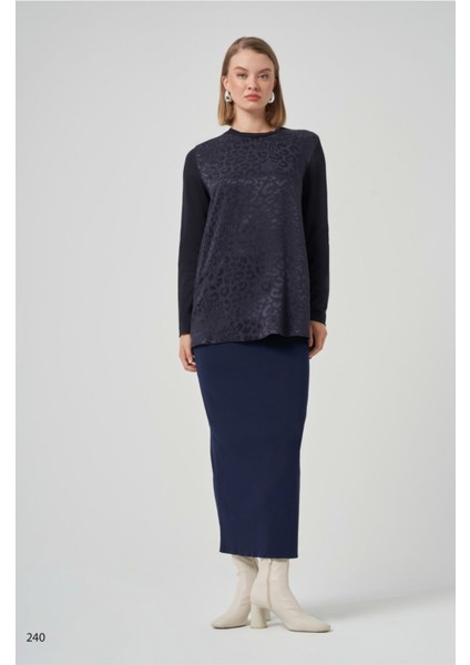 Nuss 3002 Kolu ve Arkası Merserize Leopar Desenli Tunik