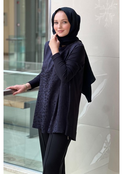 Nuss 3002 Kolu ve Arkası Merserize Leopar Desenli Tunik fiyatları