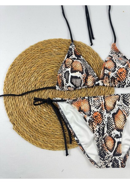 Yılan Desenli Yandan ve Boyundan Bağlamalı Şık Kadın Bikini Takımı modelleri