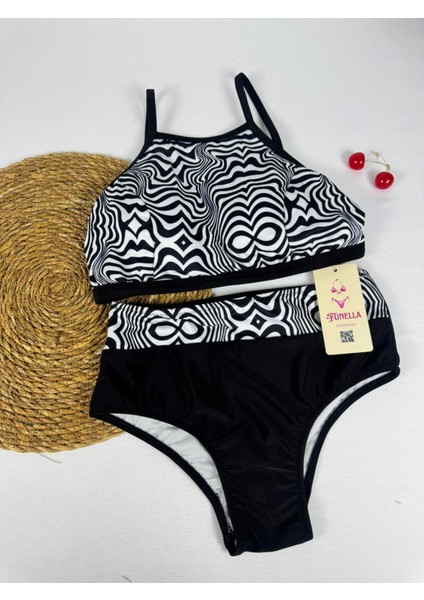 Kadın Şık Etnik Desenli Crop Bikini Takımı