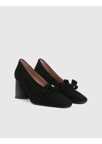 Valued Hakiki Süet Deri Siyah Kadın Topuklu Ayakkabı