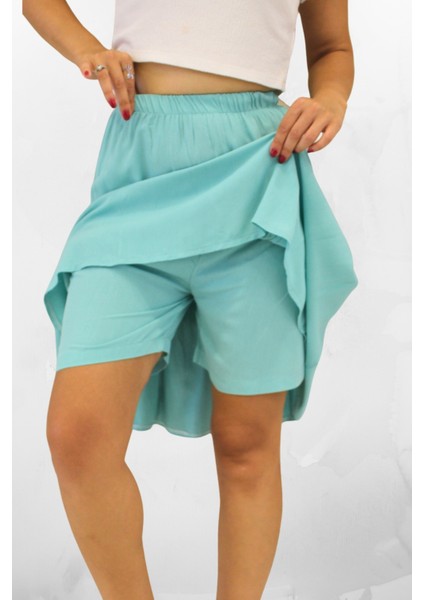 Viskon Kumaş Midi Boy Kadın Şort Etek