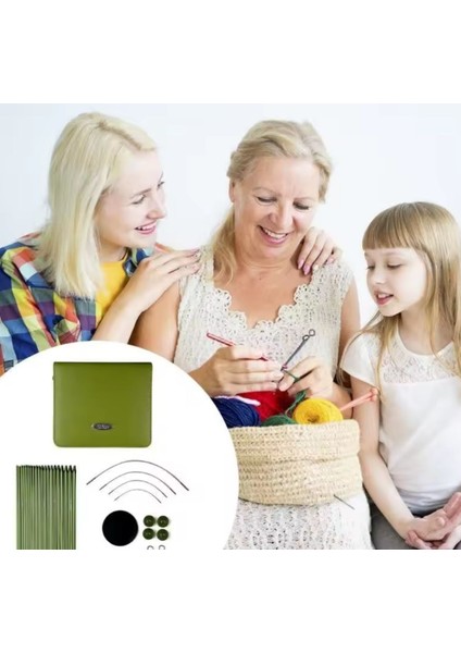 Yeşil Çantalı Misinalı Şiş Seti, Örgü Kiti, 10 Çift Şiş Seti, Çantalı Şiş Seti indirimleri