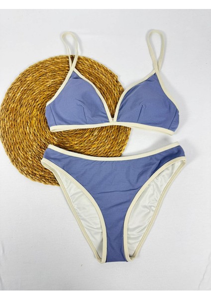 Bej Renkli Biyeli Mavi Üçgen Kadın Şık Bikini Takımı fiyatları