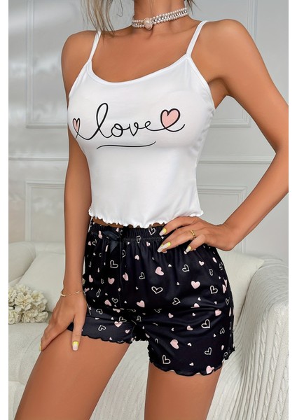 Love Kalp Baskılı Şortlu Pijama Takımı fırsatları